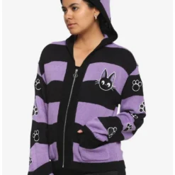Best Pirce 🔥 Studio Ghibli Kiki's Delivery Service Jiji Stripe Skimmer Girls Hooded Cardigan 🎁